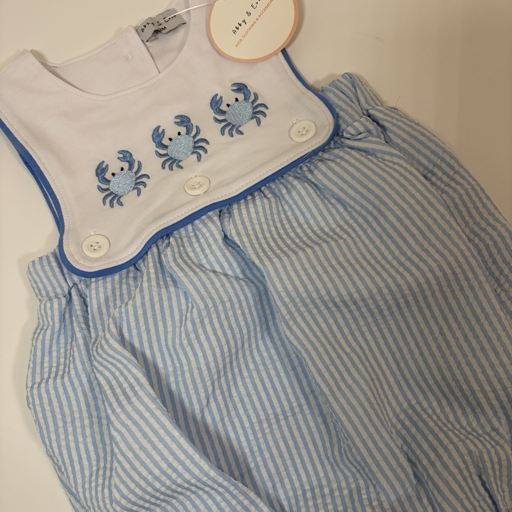 New- Lobster Blue Striped Ocean Creature 12M Baby Romper Sea Crustacean Vacation